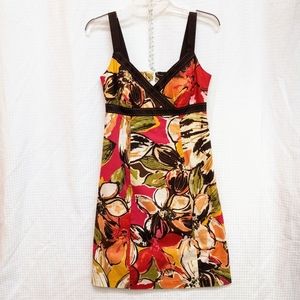 Sz 6 R&K ORIGNIALS Brown Fuchsia Green Tropical A Line Sleeveless Summer Dress